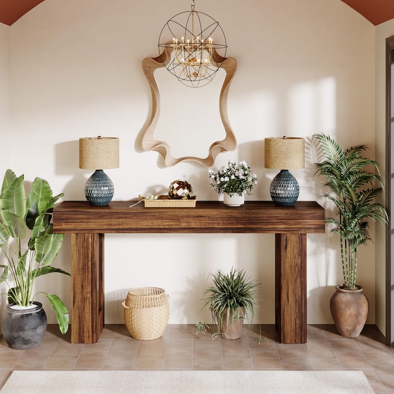 63-Inch Farmhouse Wooden Sofa Console Entryway Table for Living Room