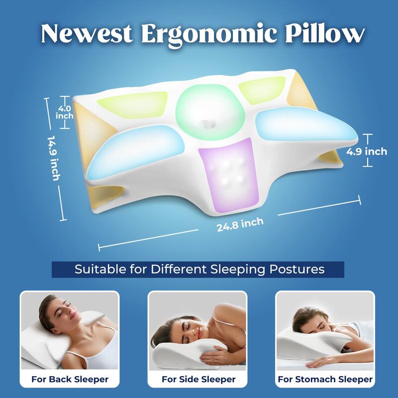 Cooling Gel Memory Foam Contour Pillow, OX Horn Cervical Pillow - White