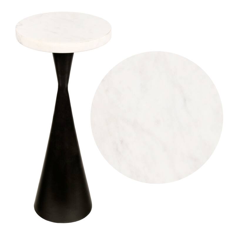 Ziggy 22" Contemporary Metal Drink & End Table w/ White Marble & Cone Base, By JONATHAN Y