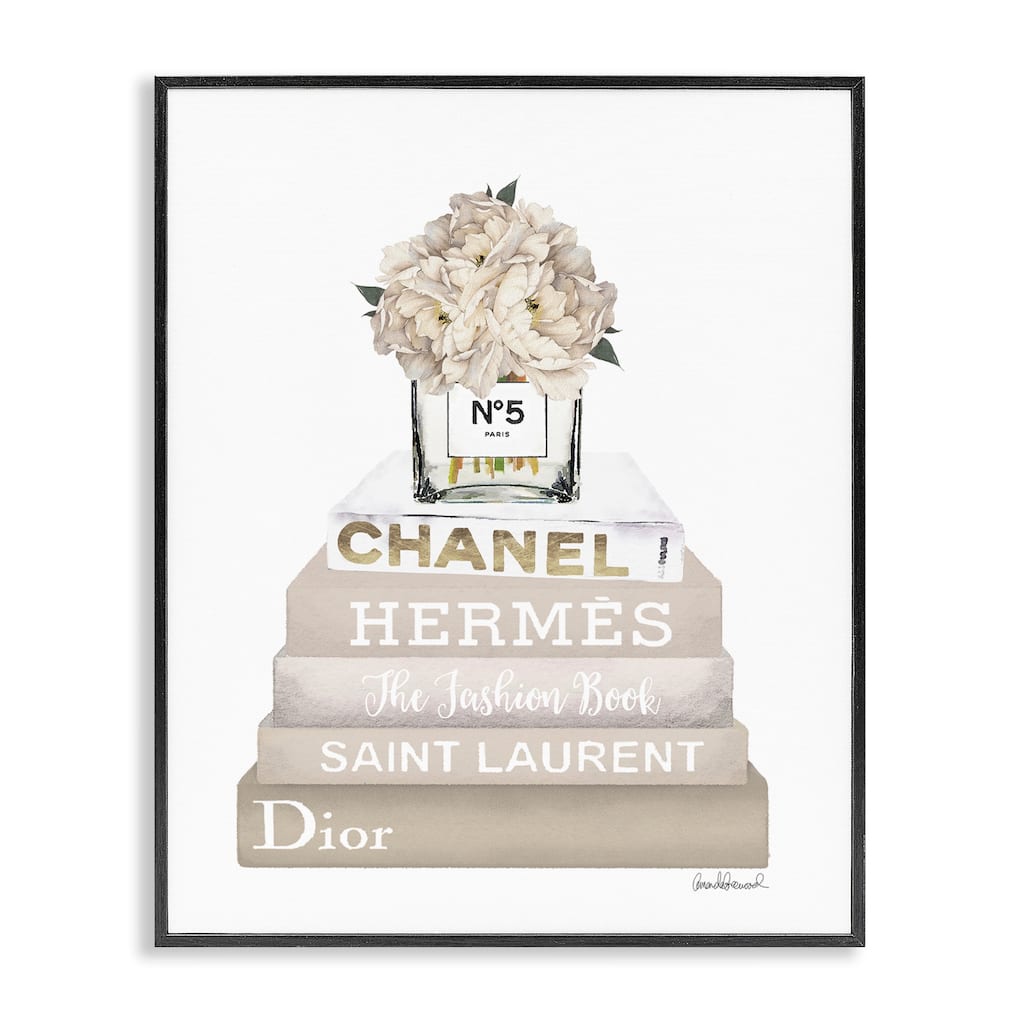 Stupell Neutral Bookstack Fashion Framed Giclee Art Design By Amanda Greenwood