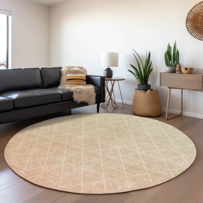 Machine Washable Indoor/ Outdoor Ombre Trellis Chantille Rug - Salmon - 8' x 8'