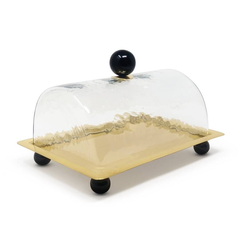 Rectangle cake Dome Gold with Clear Ball Knob - 10.2"L