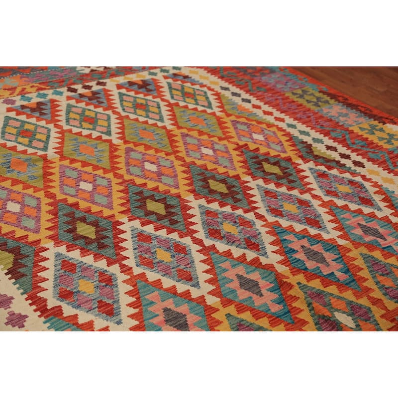 Kilim Oriental Area Rug Hand-Woven Wool Carpet - 8'2" x 9'8"