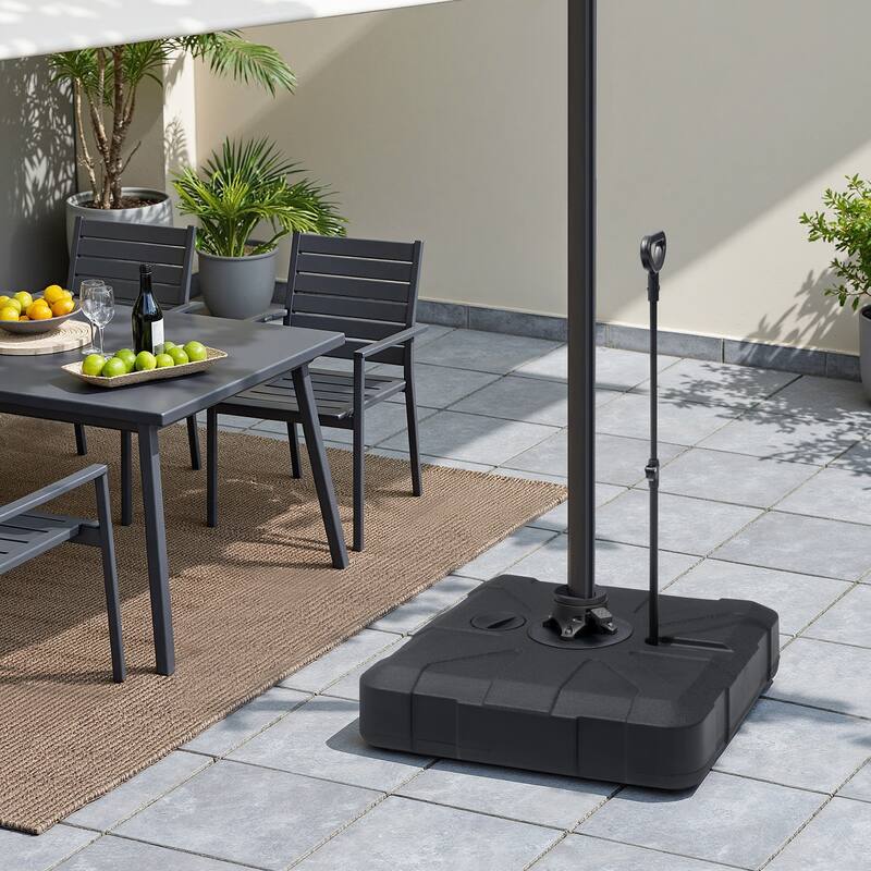 Heavy Duty Fillable Patio Umbrella Base Stand with Wheels and Drag Rod - 33.46 in L * 33.46 in W * 7.6 in H