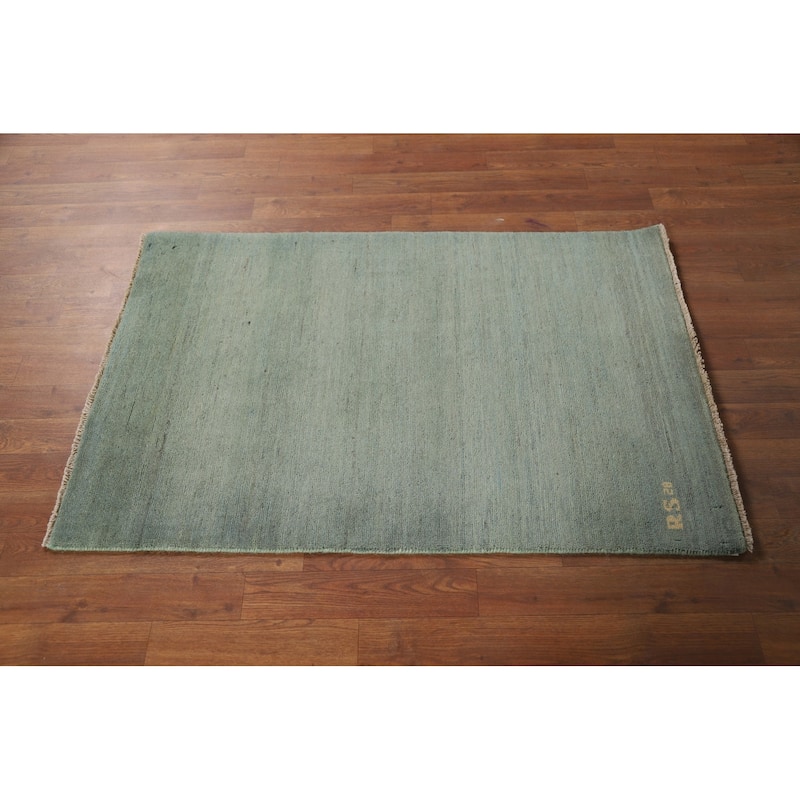 Green & Blue Gabbeh Modern Foyer Rug Handmade Wool Carpet - 2'8"x 4'0"