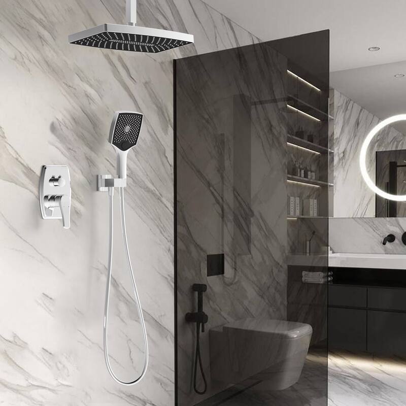 GIVINGTREE Single Handle 3 Spray 14 In.rectangular Ceiling Mounted Shower Faucet With Valve
