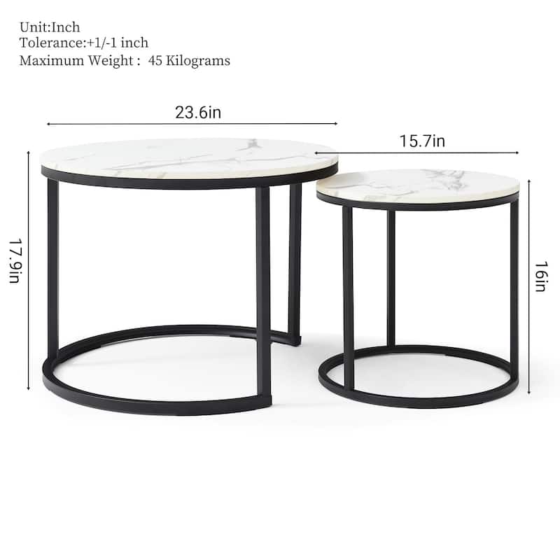 Versatile Nesting Coffee Table Set of 2 with Round Wooden Top and Metal Frame Base Modern Simple Side Table End Table Nightstand