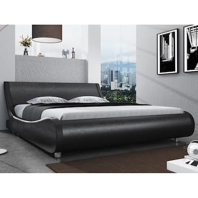 Modern Low Profile Platform Bed Frame Queen Size Faux Leather Modern Low Profile Platform Bed Frame Queen Size Faux Leather