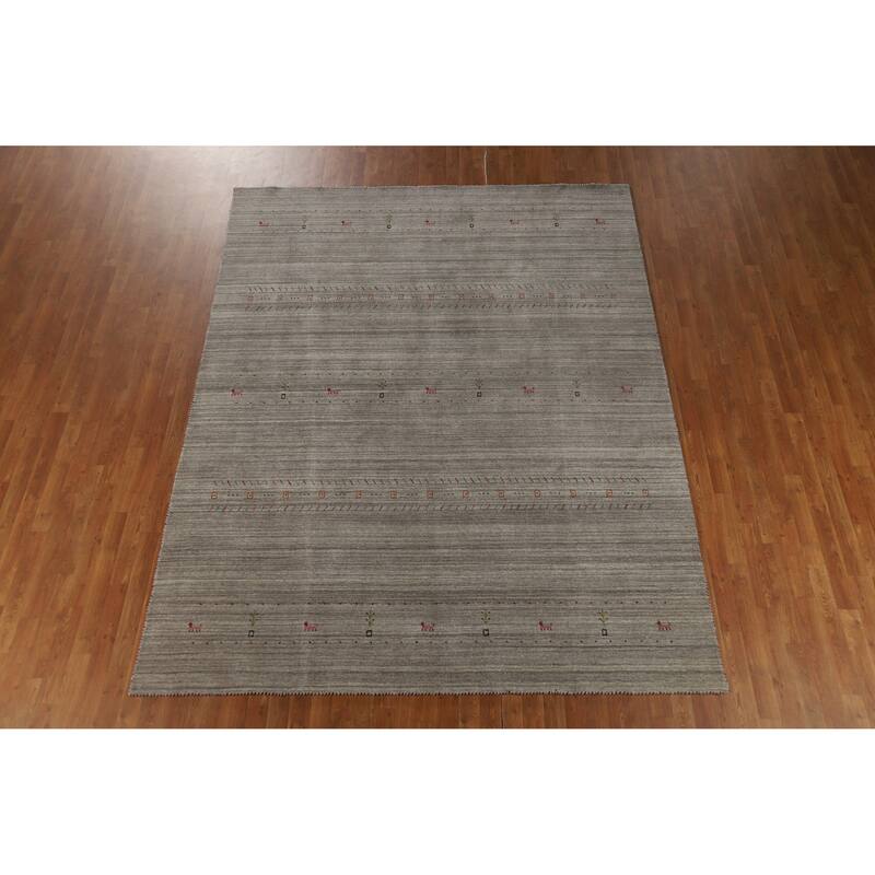 Hand Knotted Oriental 100% Wool Carpet Tribal Animal Pictorial Greys & Charcoal Gabbeh Area Rug - 9' 11'' X 7' 9''