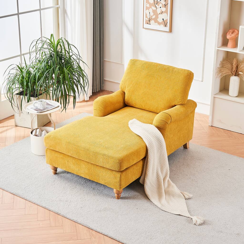 Modern Mid-Century Yellow Foam Chaise Lounger Sofa