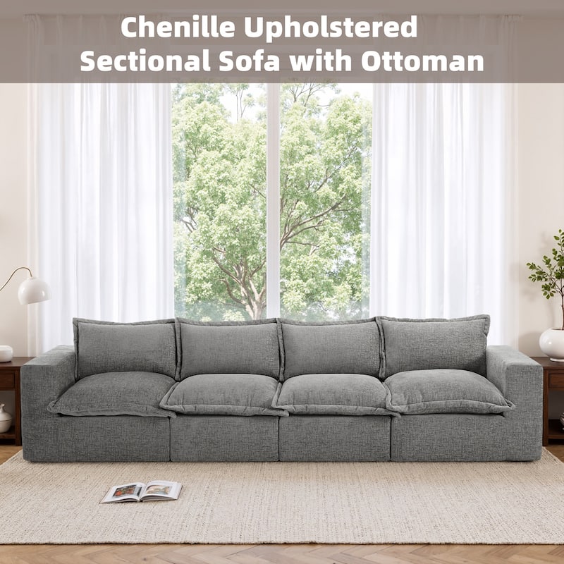 No Assembly Chenille Modular Sectional Sofa Comfy Cloud Couch