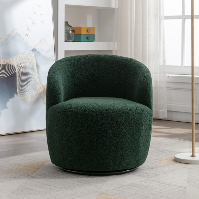 Teddy Fabric Swivel Accent Barrel Chair With Powder Coating Metal Ring - Dark Green