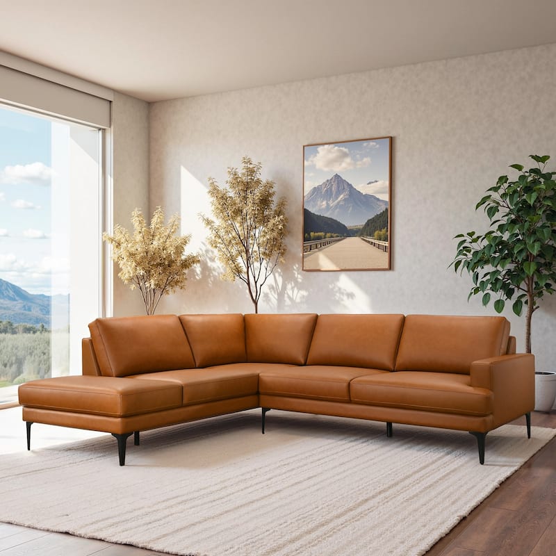Alden Spacious L-Shaped Sectional Sofa in Cognac