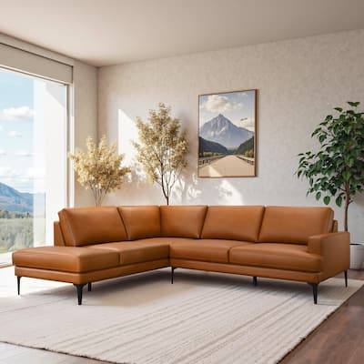 Alden Spacious L-Shaped Sectional Sofa in Cognac