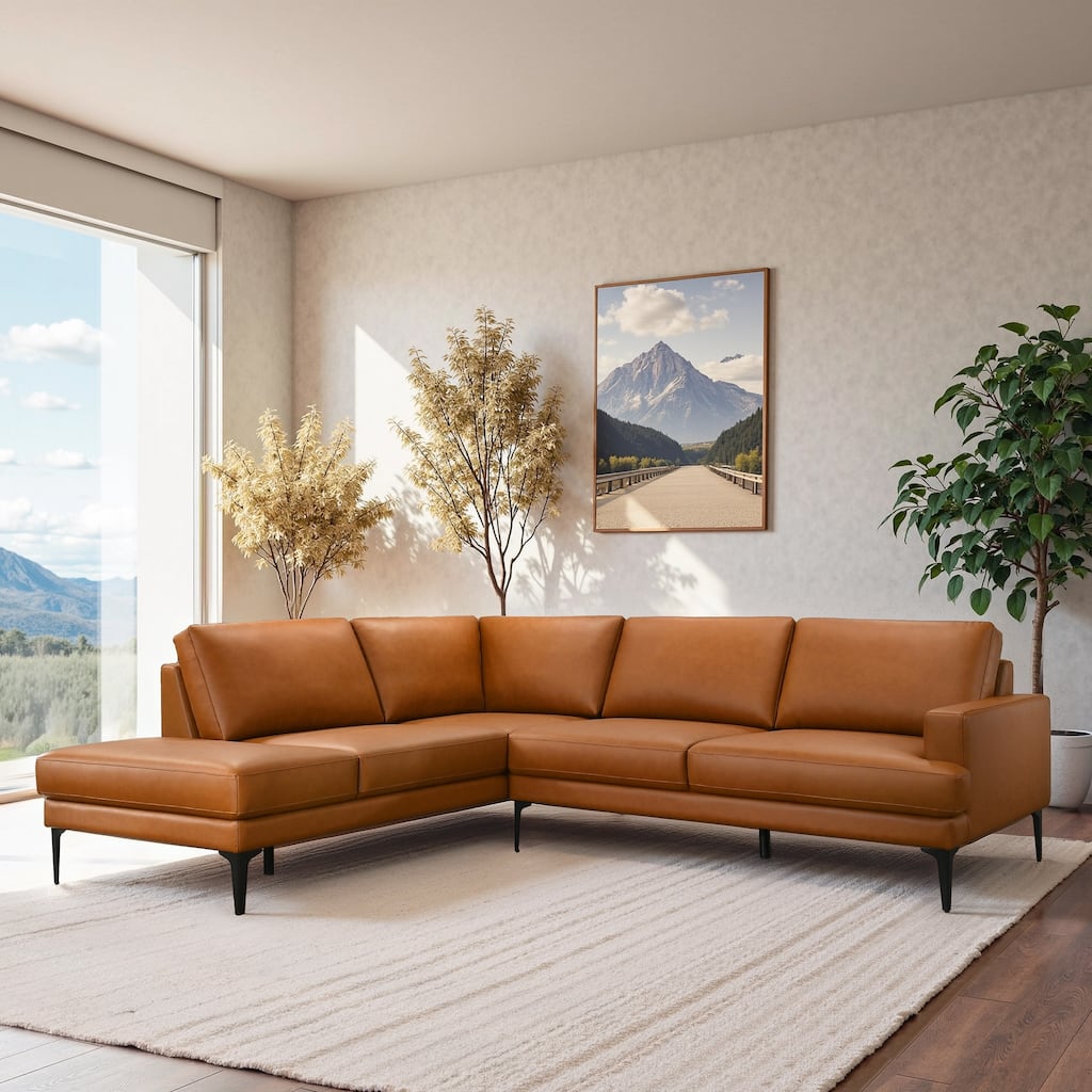 Alden Spacious L-Shaped Sectional Sofa in Cognac
