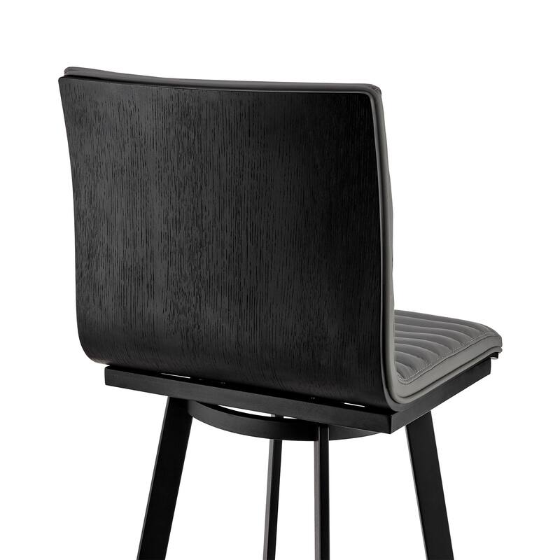 26" Gray And Black Faux Leather And Iron Swivel Counter Height Bar Chair - 39”H x 17”W x 21”D
