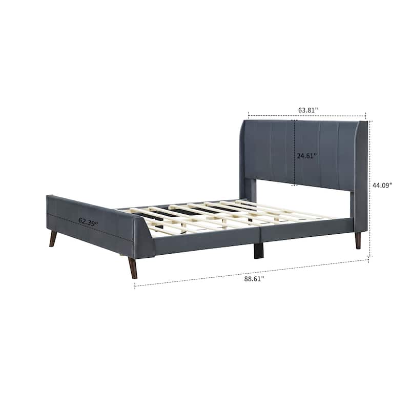 Classic Velvet Upholstered Platform Bed with Centre Support Legs