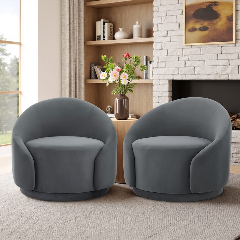 35" Wide Upholstered Swivel Accent Barrel Chairs (Set of 2)