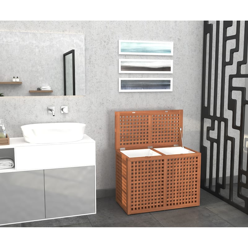Grate Square Teak Laundry or Storage Hamper - Pink