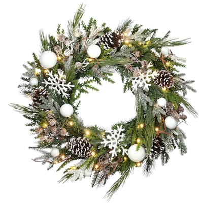 30" Pre-Lit Alpine Collection Decorated Wreath - Green - 30 in