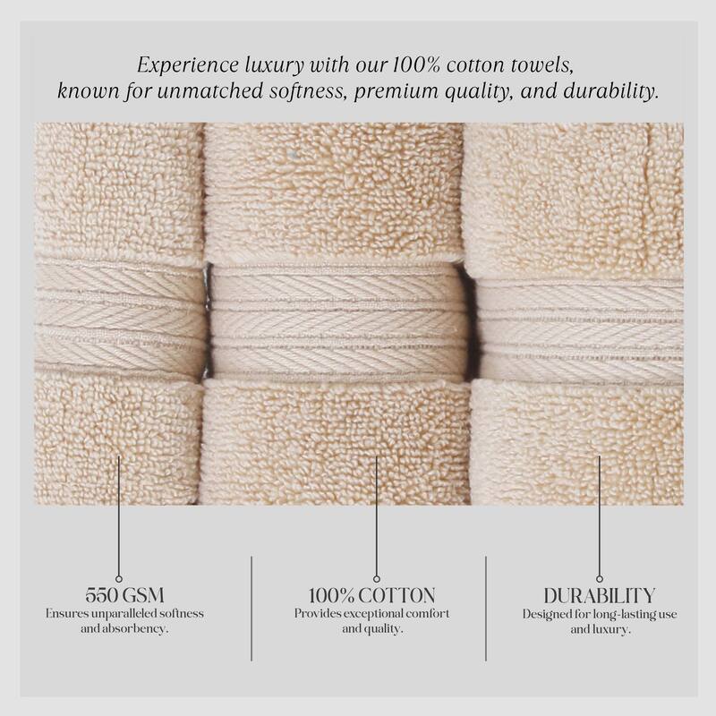 Home Weavers Elegance Essentials 550GSM Cotton Zero Twist Super Absorbent Hand Towel Set of 4