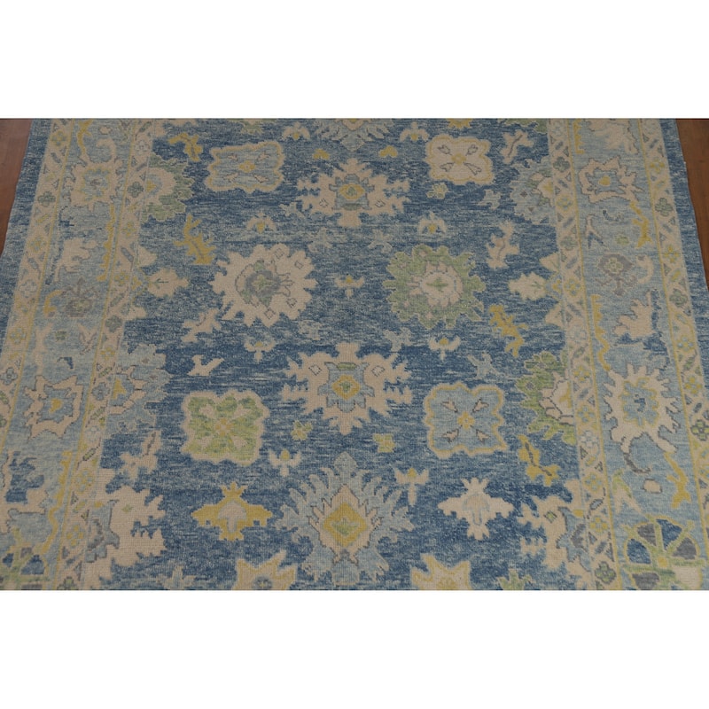 Hand Knotted Oriental 100% Wool Carpet Transitional All-Over Navy Blue & Blues Oushak Area Rug - 10' 6'' X 8' 0''