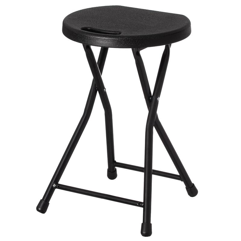 Basicwise 18-inch Portable Folding Stool with Handle Compact Chair with Non-Slip Feet and Metal Frame Legs - Black