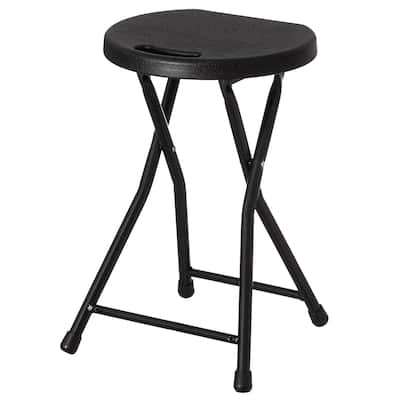 Basicwise 18-inch Portable Folding Stool with Handle Compact Chair with Non-Slip Feet and Metal Frame Legs