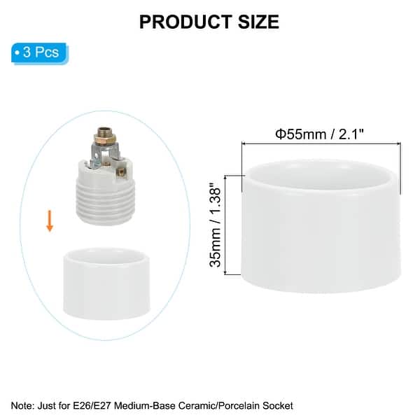 slide 2 of 6, Light Socket Shade Ring, Medium Base Ceramic Socket with Thread White - 35mm