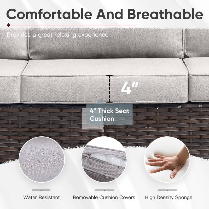 3 Pieces Outdoor Wicker Sofa with Ottomans Brown - Beige