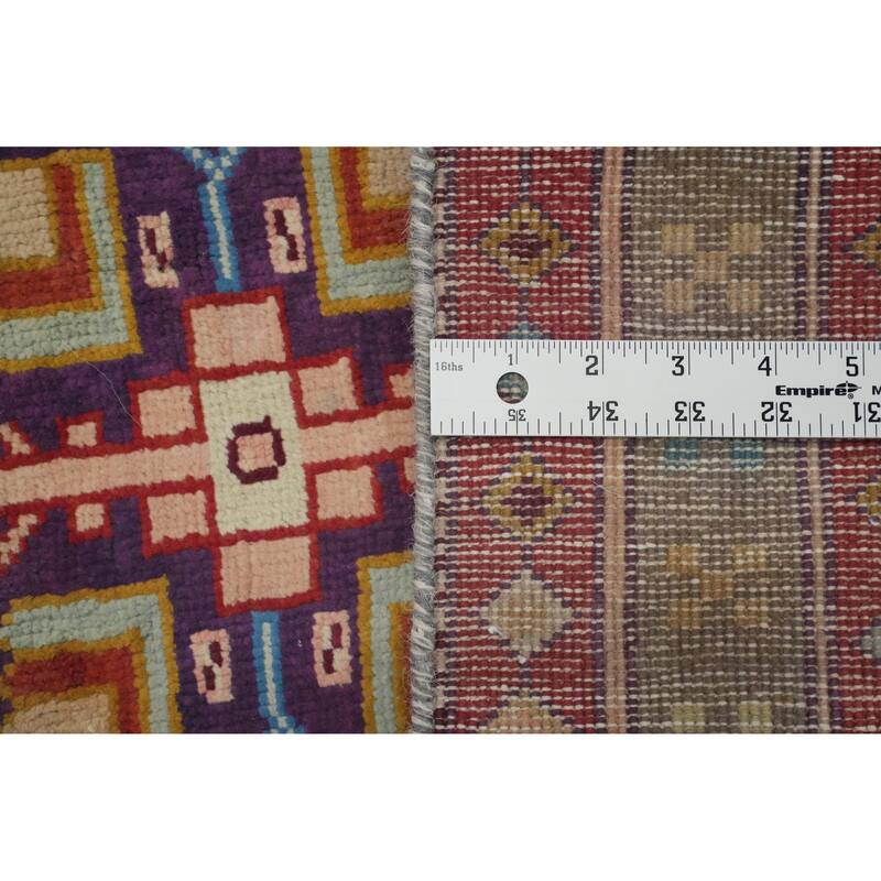 Hand Knotted Oriental 100% Wool Carpet Traditional Geometric Purples Tabriz Runner Rug - 9' 4'' X 4' 1''