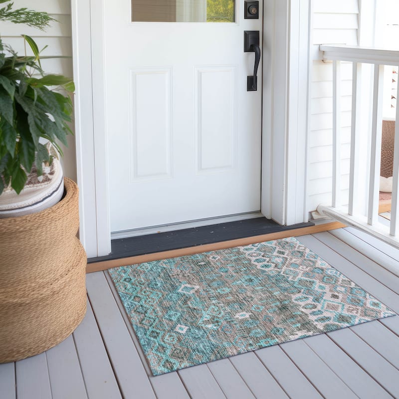 Machine Washable Indoor/ Outdoor Boho Moroccan Chantille Rug - Teal - 1'8" x 2'6"