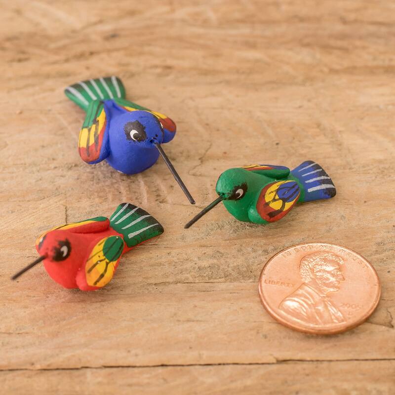 Novica Handmade Colorful Hummingbird Family Ceramic Figurines (Set Of 3)