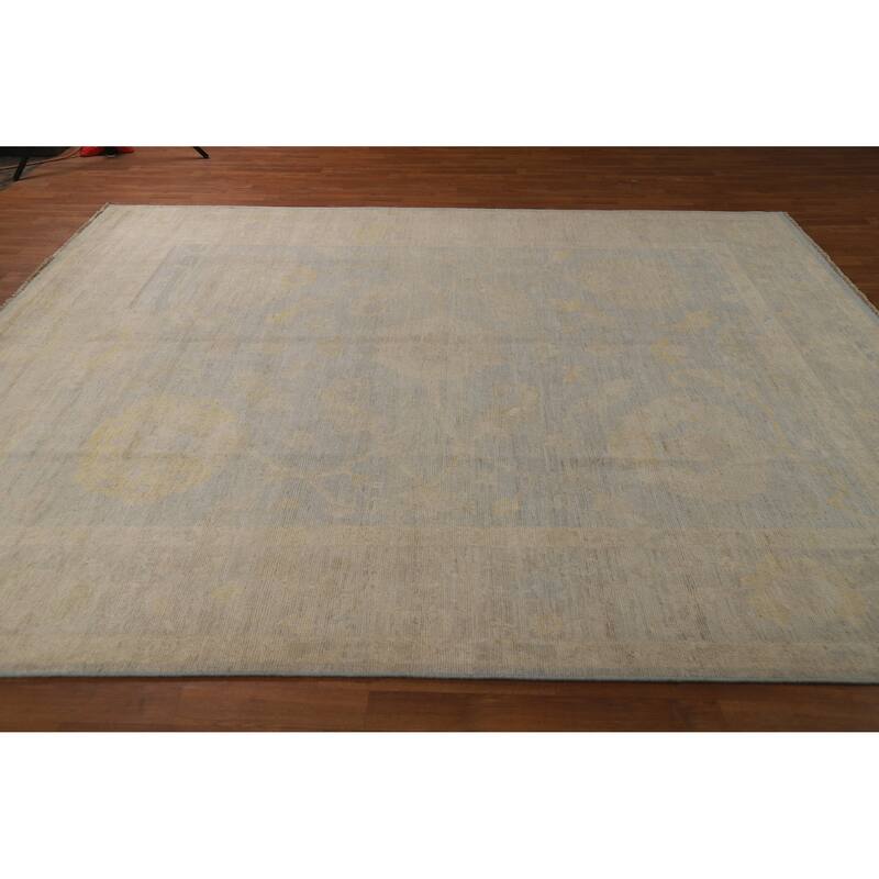 Blue Floral Oushak Turkish Area Rug Hand-Knotted Wool Carpet - 8'4"x 10'0"