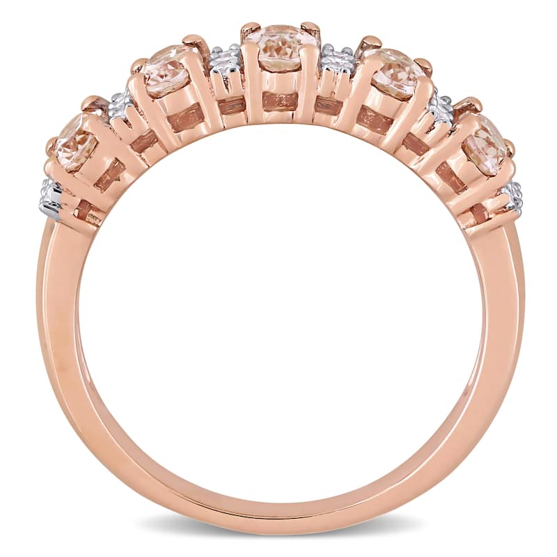 Miadora 14k Rose Gold Oval-Cut Morganite and 1/6ct TDW Diamond Anniversary Band Ring