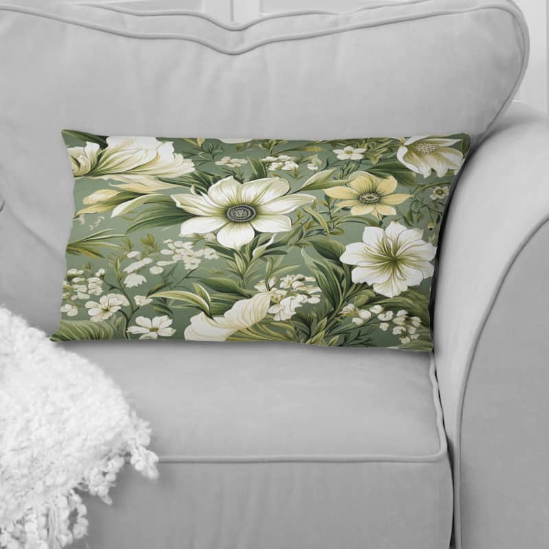 Designart "Green Floral Flourishes Elegance I" Floral Printed Throw Pillow - 12 x 20