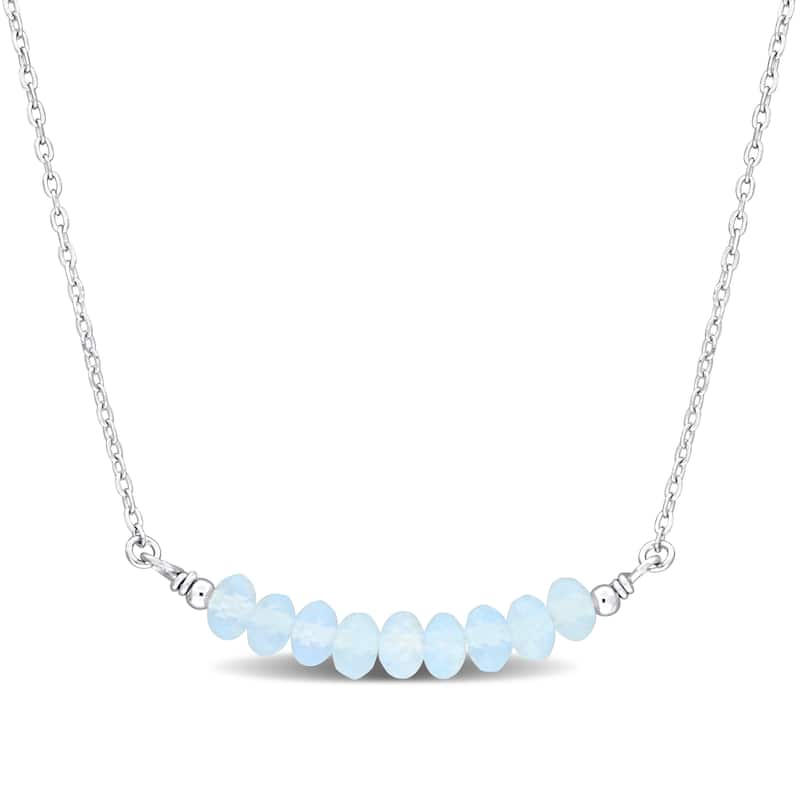 Miadora 0.61ct TGW 4mm Aquamarine Bead Necklace with Rolo Chain in Sterling Silver