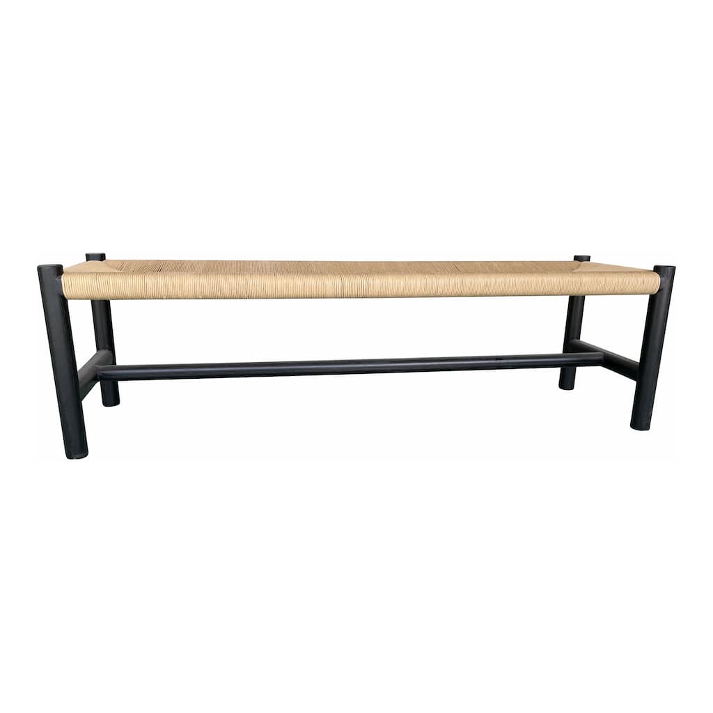 NADAAL STUDIOS Mayor Bench, Rectangular Solid Elm Frame with Woven Natural-Fiber Rope Seat, Large, Black