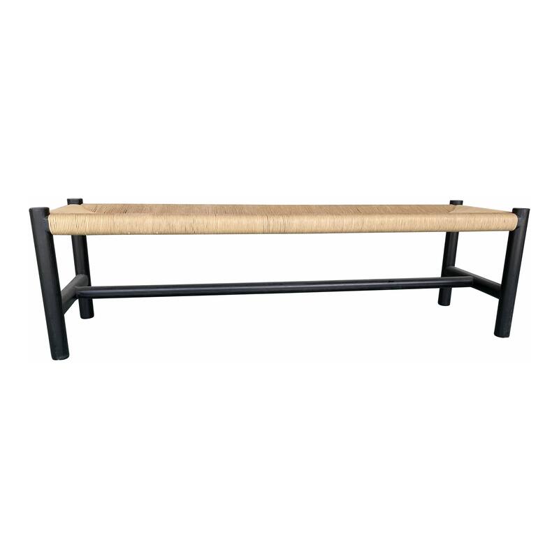 NADAAL STUDIOS Mayor Bench, Rectangular Solid Elm Frame with Woven Natural-Fiber Rope Seat, Large, Black - Black