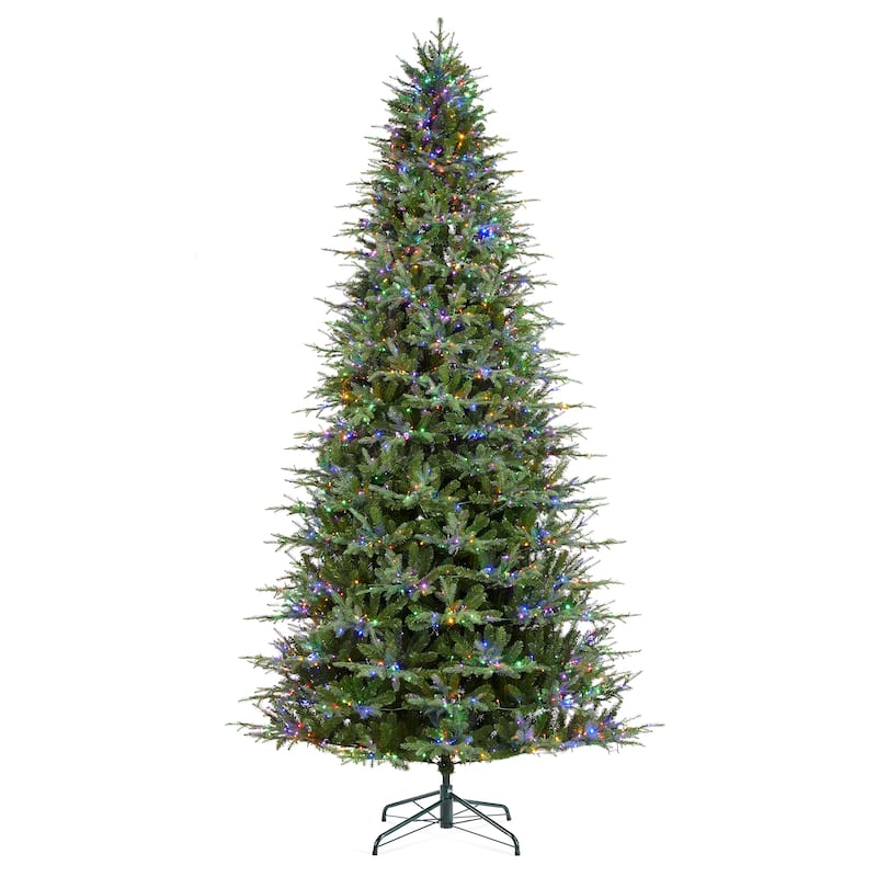 Glitzhome 11ft Pre-Lit Realistic Green Full Fir Artificial Christmas Tree with 3200 Lights & Foot Pedal
