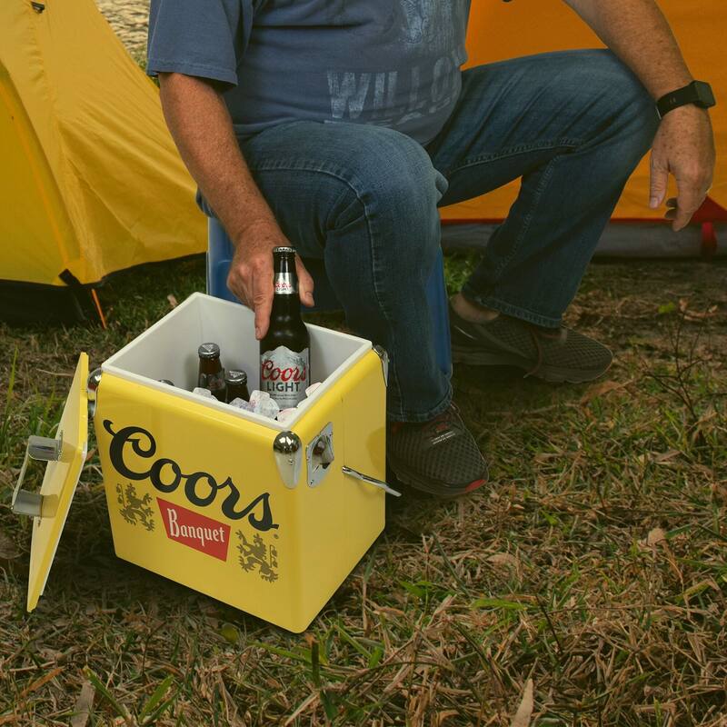 Coors Banquet Retro Ice Chest Cooler W/Opener 13L (14 qt) Yellow & Silver