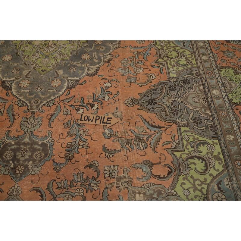 Hand Knotted Oriental 100% Wool Carpet Traditional Floral Oranges & Rust Tabriz Area Rug - 12' 7'' X 10' 1''