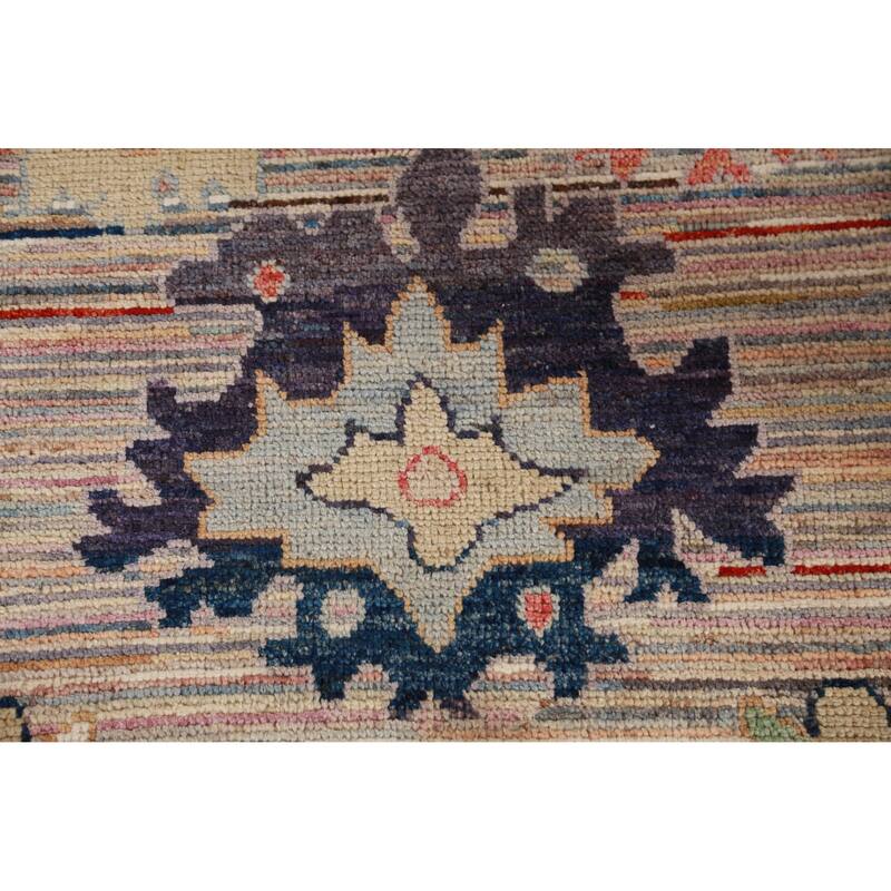 Hand Knotted Oriental 100% Wool Carpet Transitional Floral Multi-Colored Oushak Runner Rug - 9' 2'' X 2' 8''