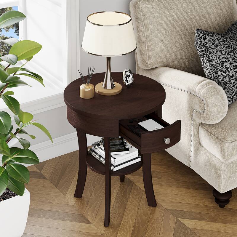 Costway 2-tier Side End Sofa Table Round Nightstand for Bedroom Living