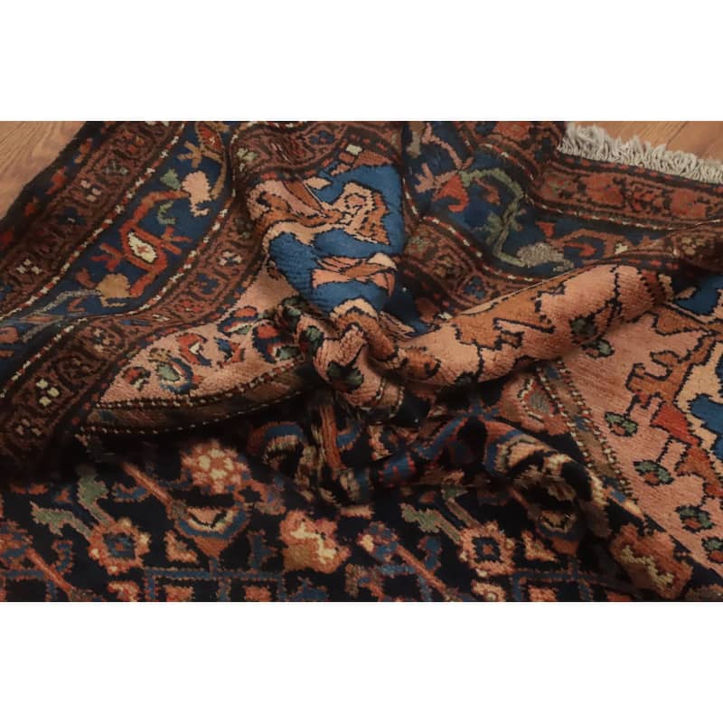 Hand Knotted Oriental 100% Wool Carpet Traditional Medallion Navy Blue & Blues Hamedan Area Rug - 6' 8'' X 3' 9''