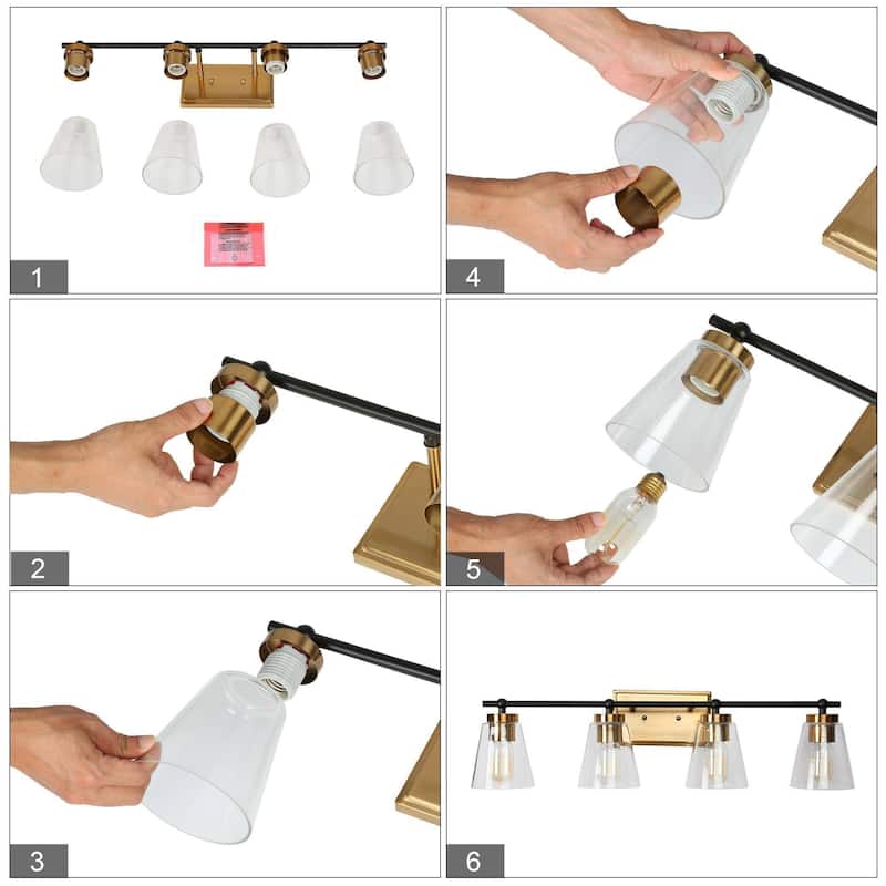 Modern 3/4-Light Black Gold Bathroom Vanity Lights Cone Glass Wall Sconce