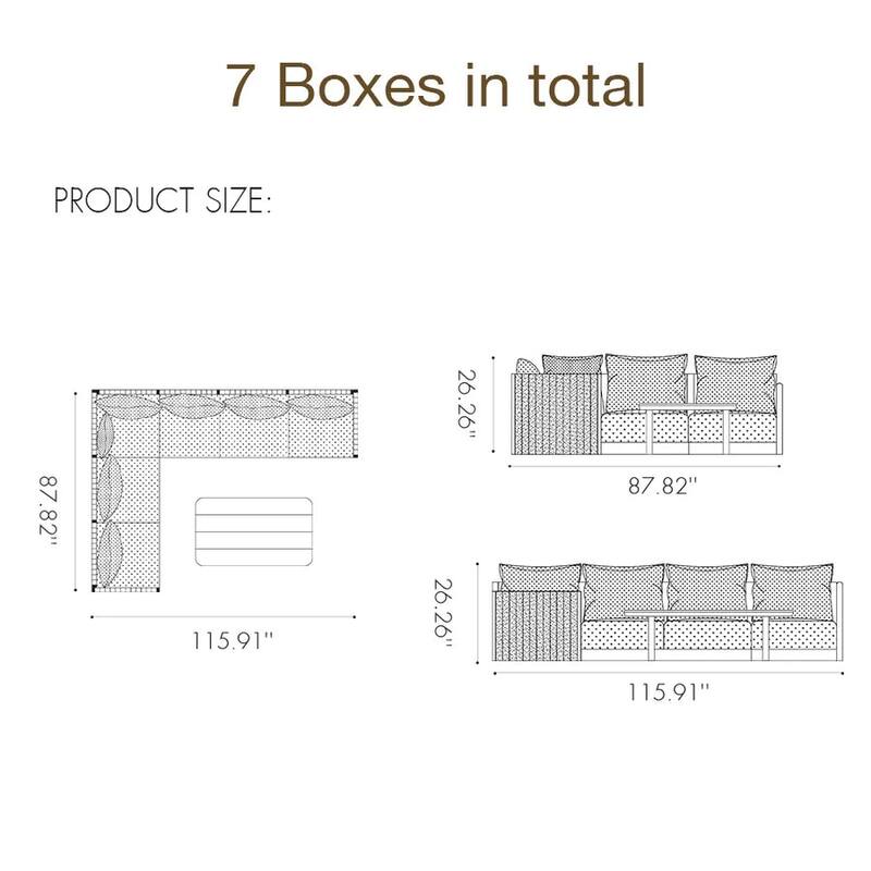 PURPLE LEAF Sanori Sectional Sofa Patio Conversation Set with Grey Ottoman and Cushion for Poolside Graden Couch