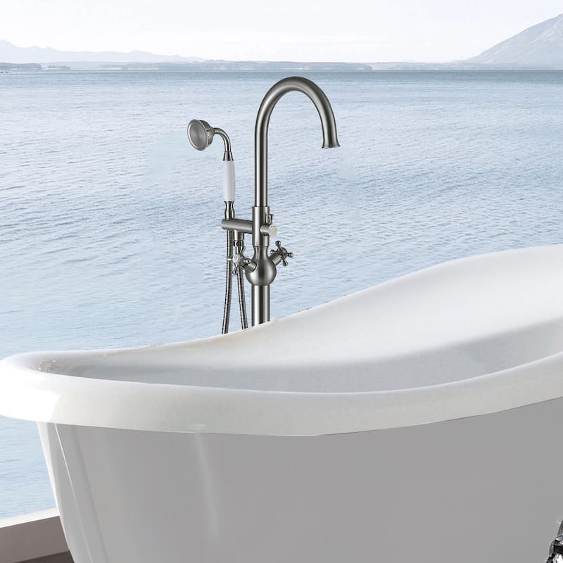 Freestanding Bathtub Faucet with Hand Shower - Brushed Nickel
