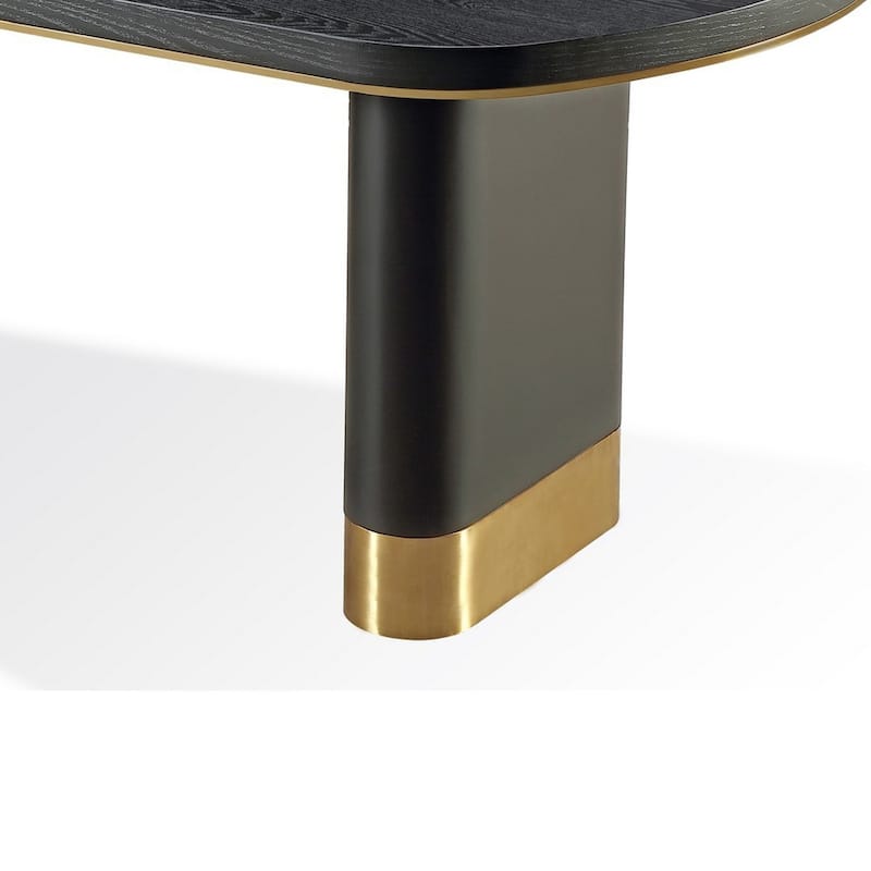 79 Inch Modern Dining Table, Oval Shaped Surface, Brass Metal Accents
