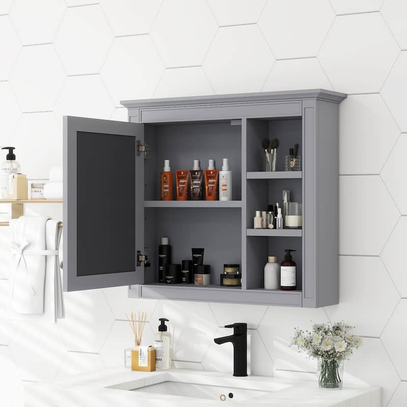 Wall Mounted Bathroom Storage Modern Bathroom Wall Cabinet with Mirror,Medicine Cabinet,Mirror Cabinet with 3 Open Shelves